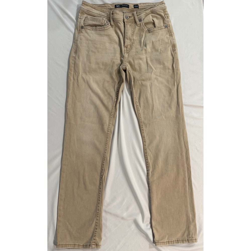 BKE Jake Straight Mens Tan Khaki Distressed Stretch Denim Jeans 32x32